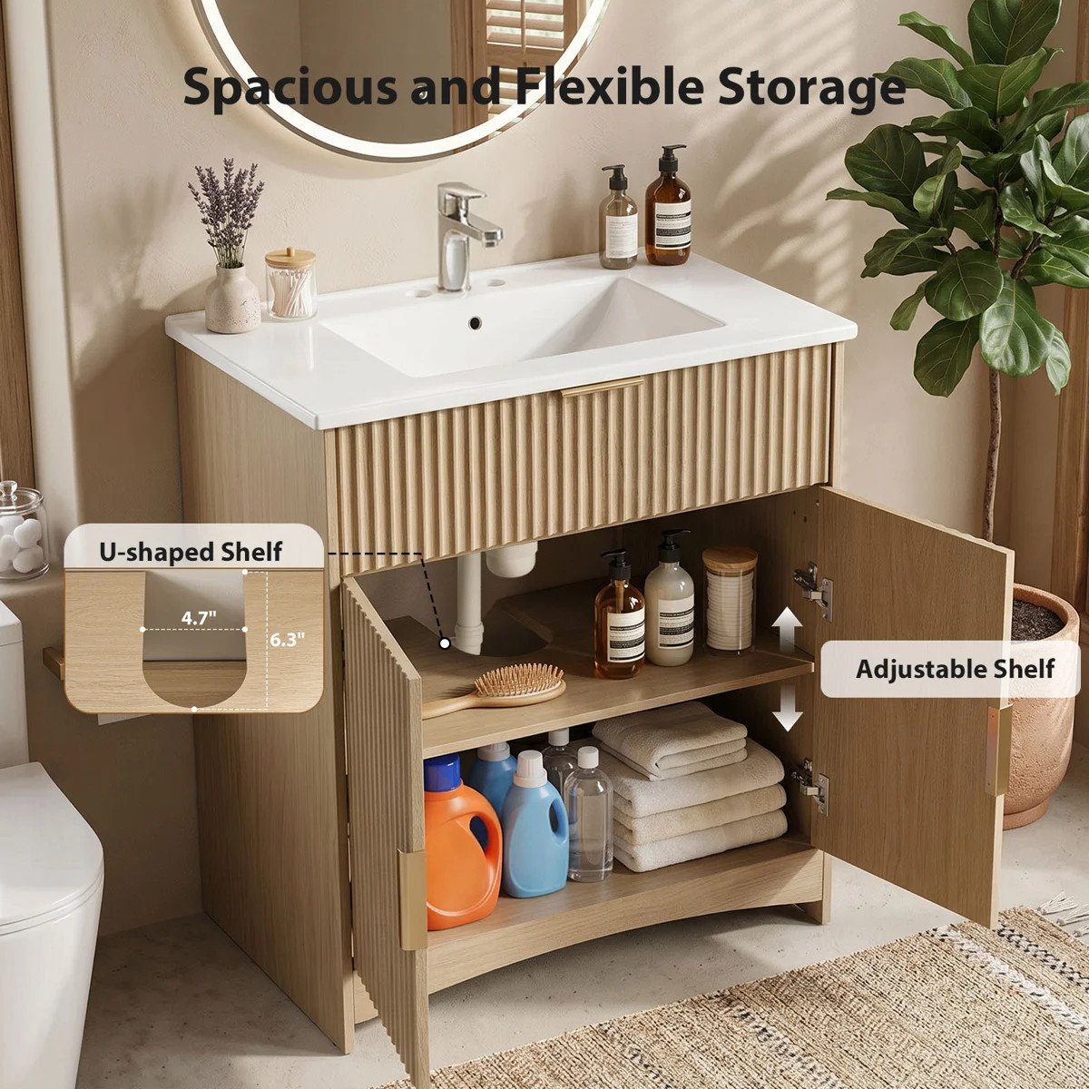 30" Modern Bathroom Vanity With Ceramic Sink, Fluted Undermount Sink Cabinet, 2 Doors & 1 Drawer,... | Wayfair North America