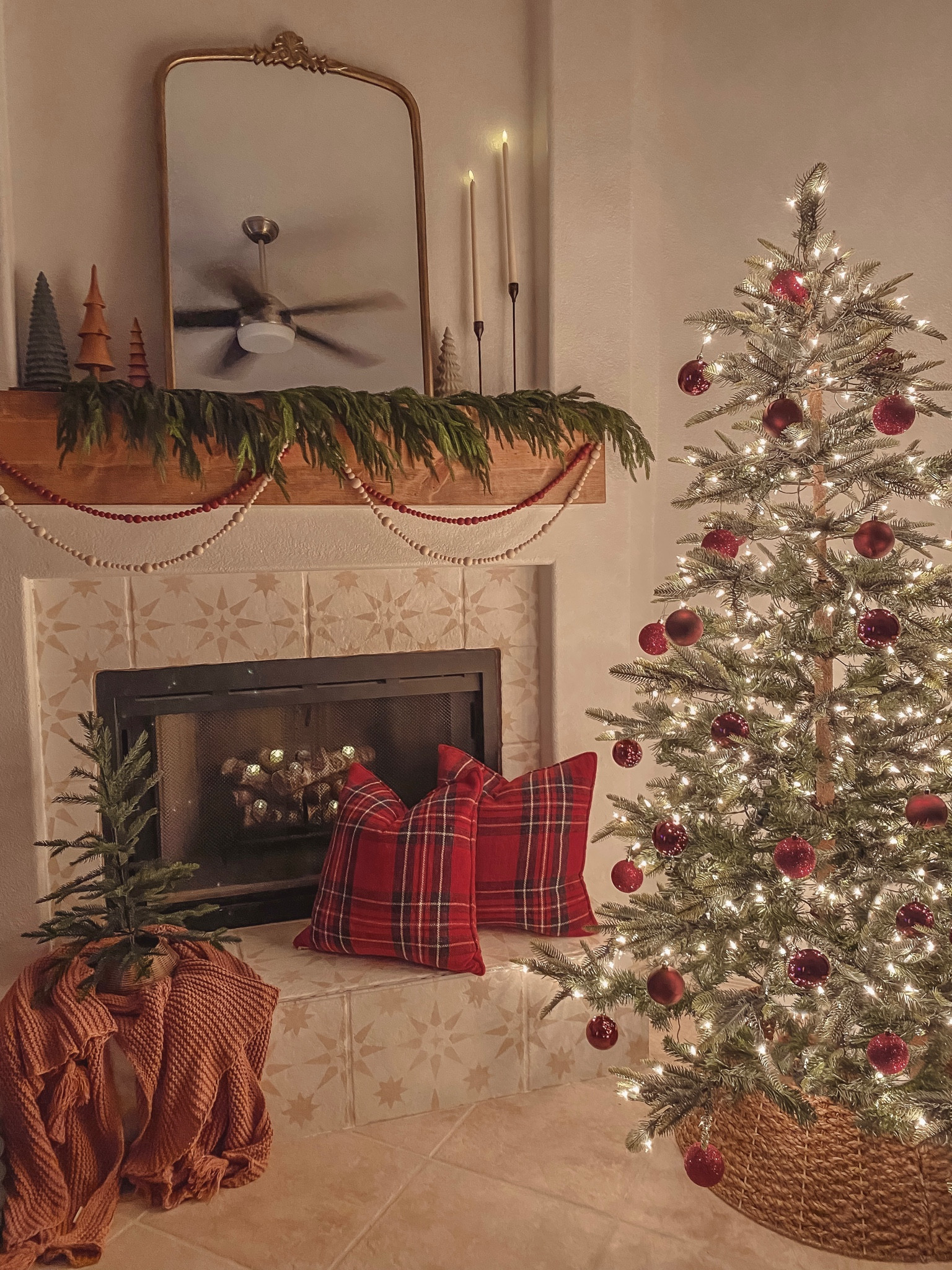 Christmas decor. Traditional Christmas decor. Christmas tree. Christmas ornaments. Plaid pillow. Garland. 

#LTKGiftGuide #LTKhome #LTKHoliday