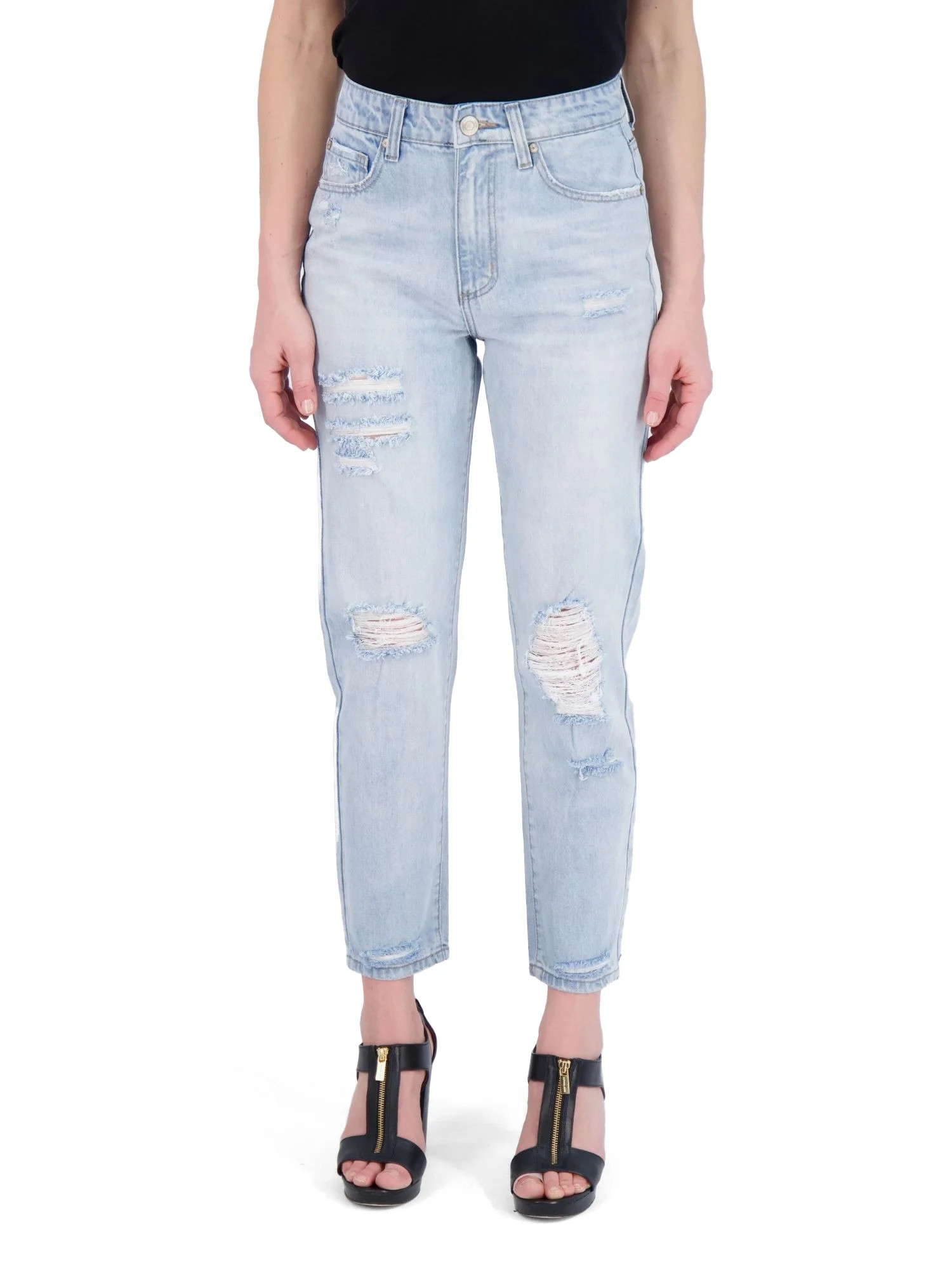 Gogo Jeans Women's Juniors Destructed Cinched Mom Jean - Walmart.com | Walmart (US)