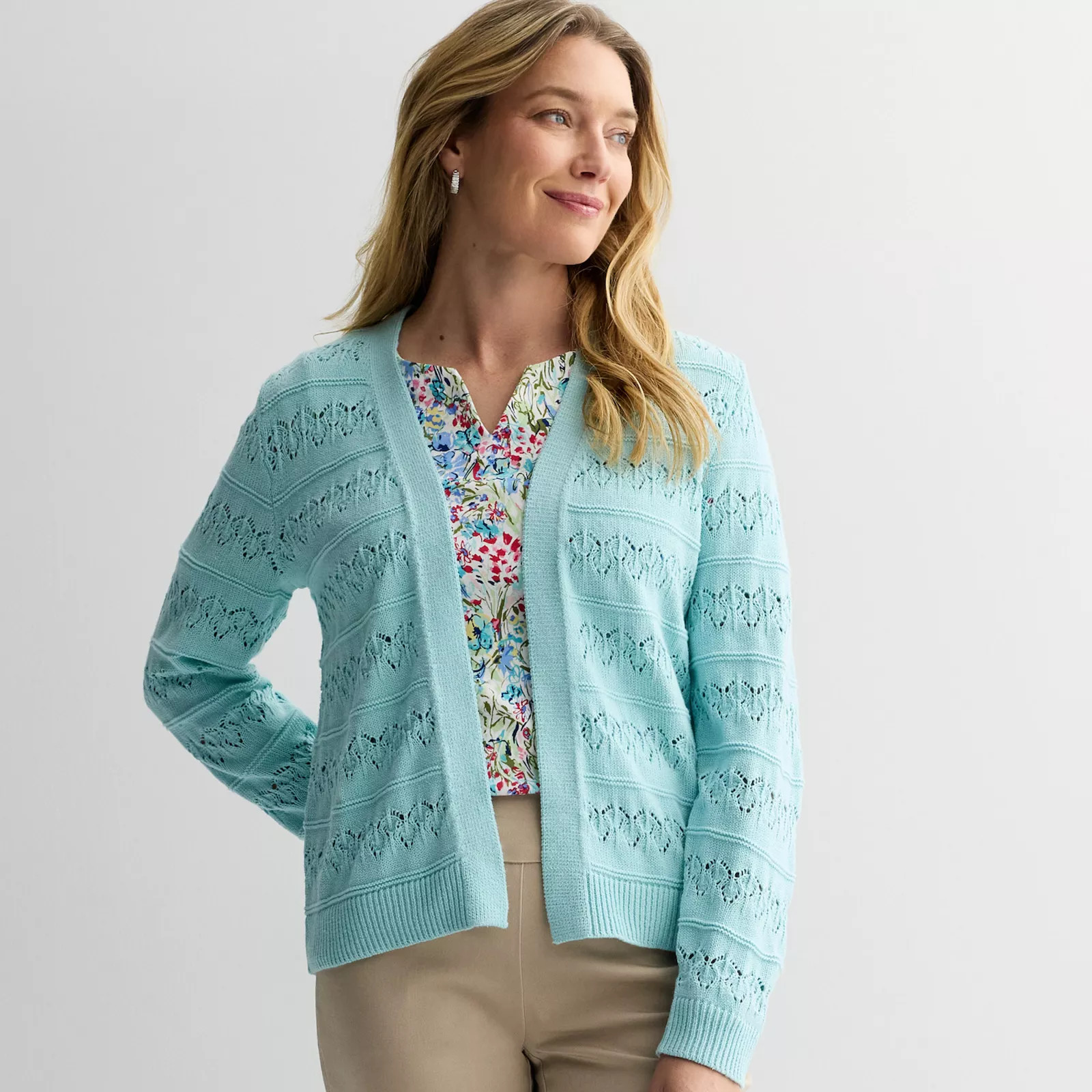 Women's Croft & Barrow® Pointelle Open-Front Cardigan | Kohl's