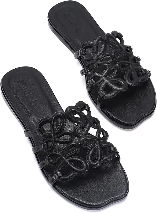 Flat Sandals for Women 2026 Luxury Open Toe Dressy Slip On Sandals Comfortable Slides for Summer | Amazon (US)