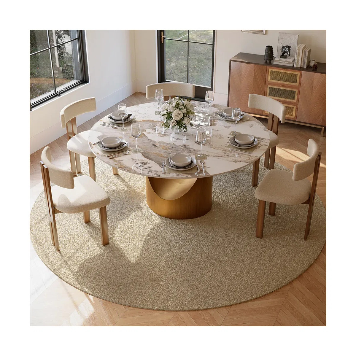 Modern Sintered Stone Round Dining Table With Pedestal Base | Wayfair North America