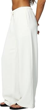 QINSEN Women's Wrinkle-Free Wide Leg Palazzo Pants High Rise Flowy Drape Drawstring Elastic Waist... | Amazon (US)