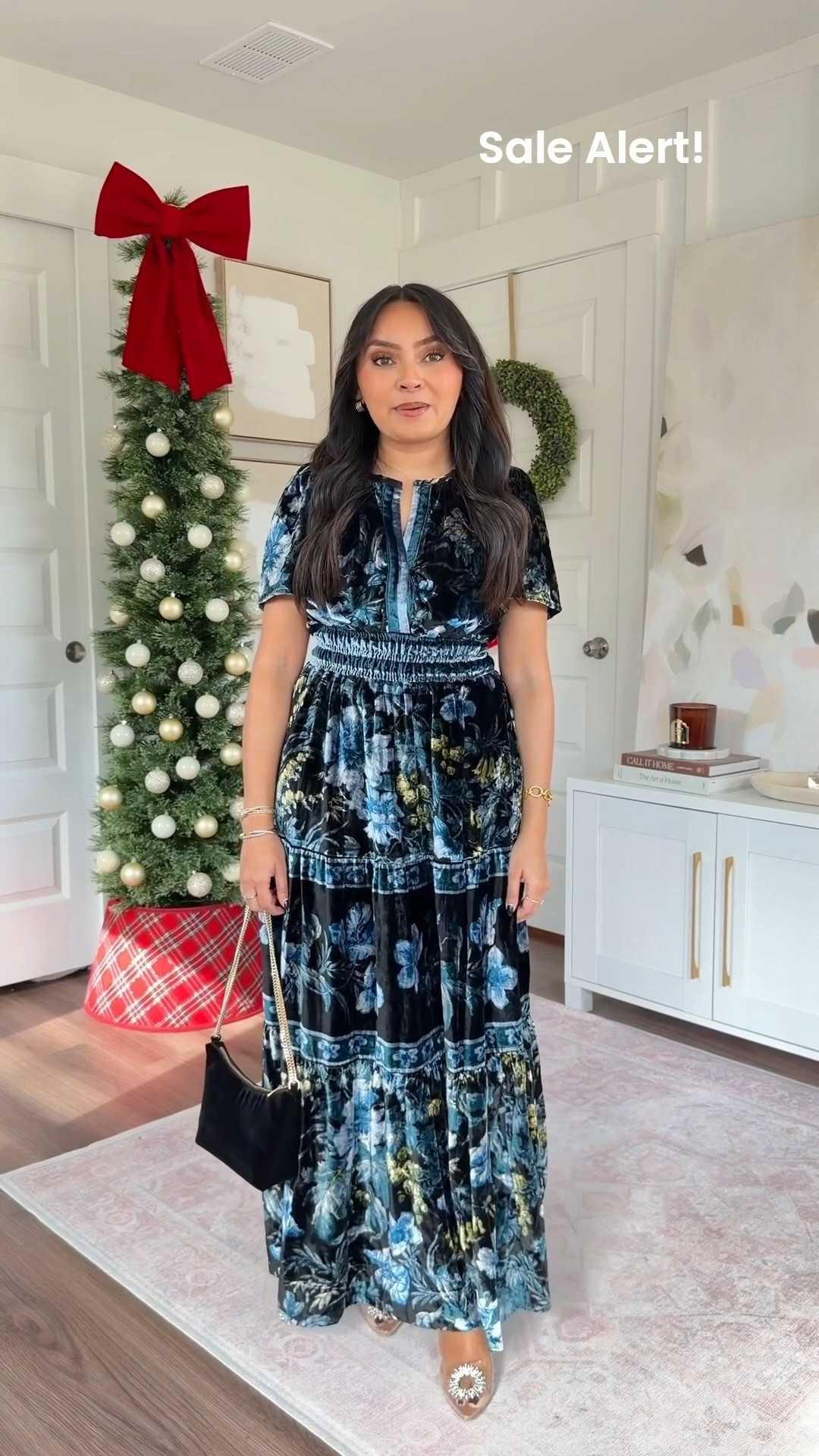 Natural ivory faux fur coat size xxs - need to size up a size so I can button the coat!
Dark blue printed velvet maxi dress size xs petite TTS
Rhinestone heels - old, similar linked



#LTKSaleAlert #LTKFindsUnder100 #LTKPetite