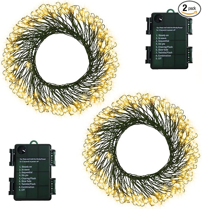 2 Pack Cluster Fairy Lights Battery, Total 20Ft 400 LED Christmas Lights with Timer 8 Modes, Dark... | Amazon (US)