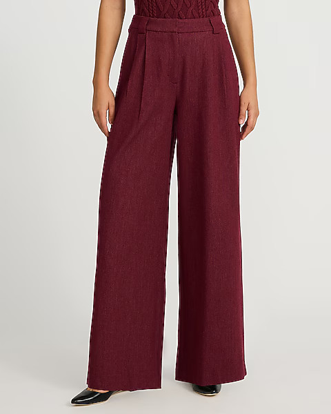 Heathered Stretch Twill High Waisted Relaxed Trouser | Express