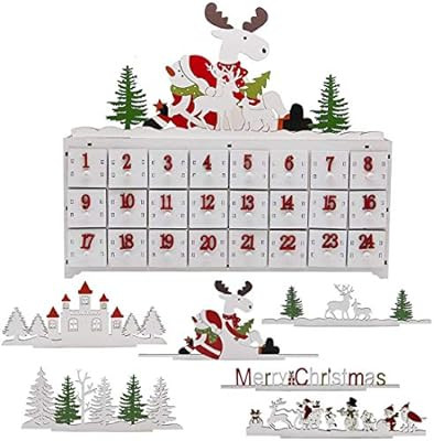 SAND MINE Countdown to Christmas Wooden DIY Advent Calendar with Three Changeable Top Decoration | Amazon (US)