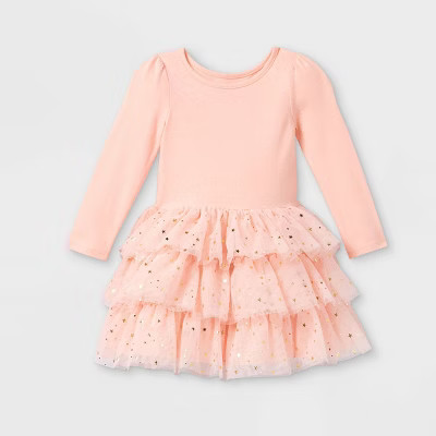 Toddler Girls' Tiered Sparkle Tutu Long Sleeve Dress - Cat & Jack™ Light Pink | Target