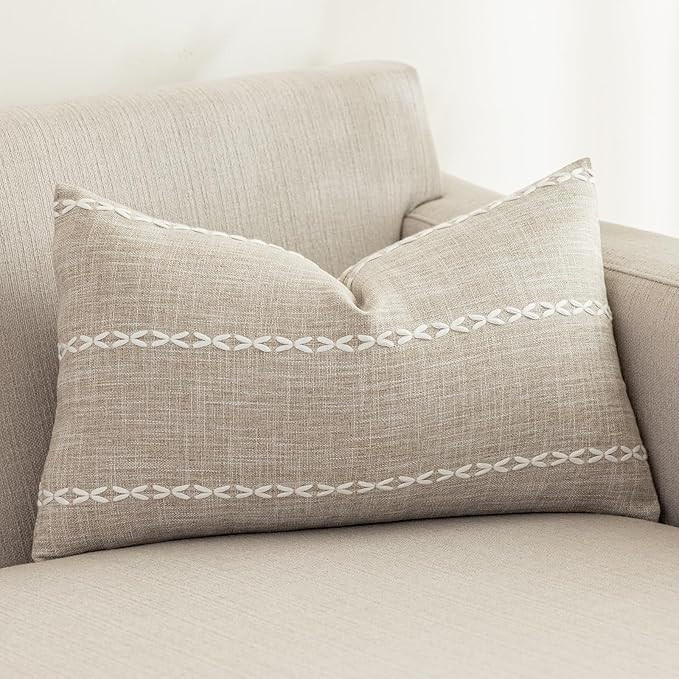vctops Rustic Striped Cotton Linen Decorative Throw Pillow Cover Embroidery Lumbar Cushion Cover ... | Amazon (US)