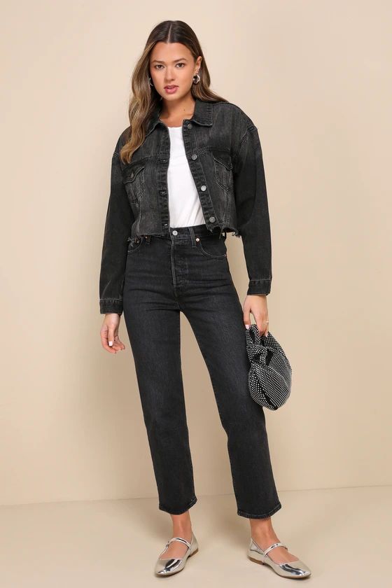 Trendy Mentality Washed Black Cropped Denim Jacket | Lulus (US)
