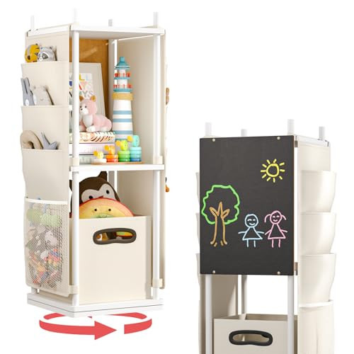 Zxyculture Toy Storage Organizer with Bins & Kids Bookshelf –360°Rotating 4-in-1 Multi-Functional Montessori Toy Organizer and Bookshelf with Pockets & Chalkboard for Playroom,Kids' Room & Nursery | Amazon (US)
