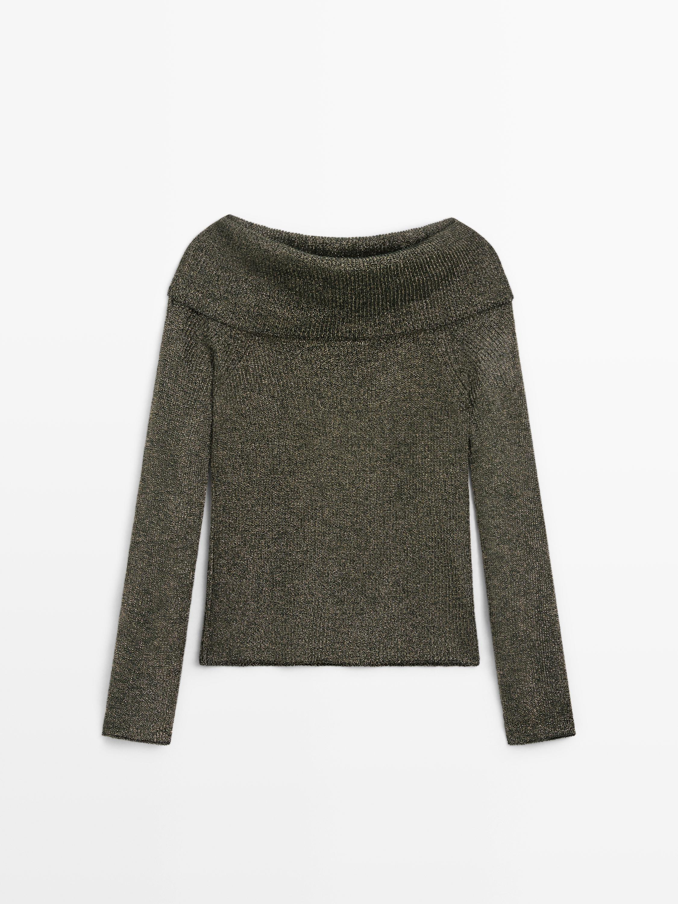 Off-the-shoulder knit sweater with metallic finish | Massimo Dutti UK