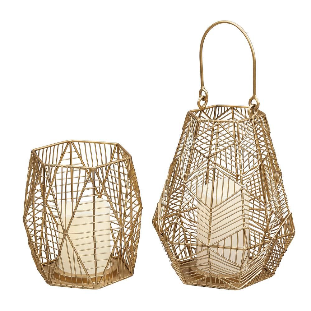 StyleWell Gold Metal Wire Lantern Candle Holder (Set of 2) | The Home Depot