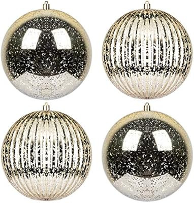 KI Store Christmas Ball Ornaments Champagne 6-Inch Set of 4 Extra Large Hanging Tree Ball Ornamen... | Amazon (US)