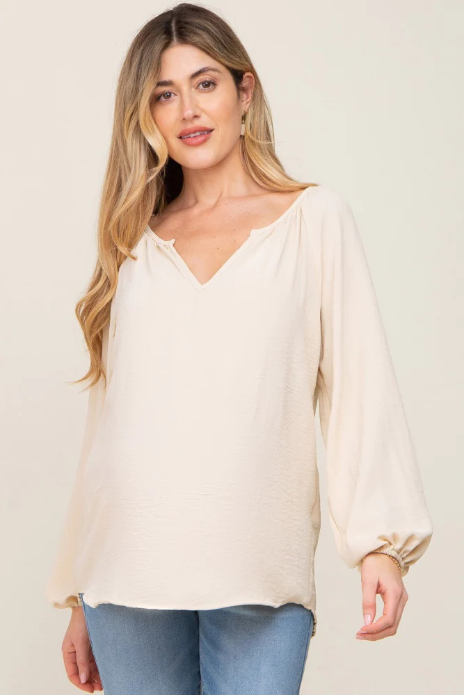Cream Long Puff Sleeve Maternity Blouse | PinkBlush Maternity