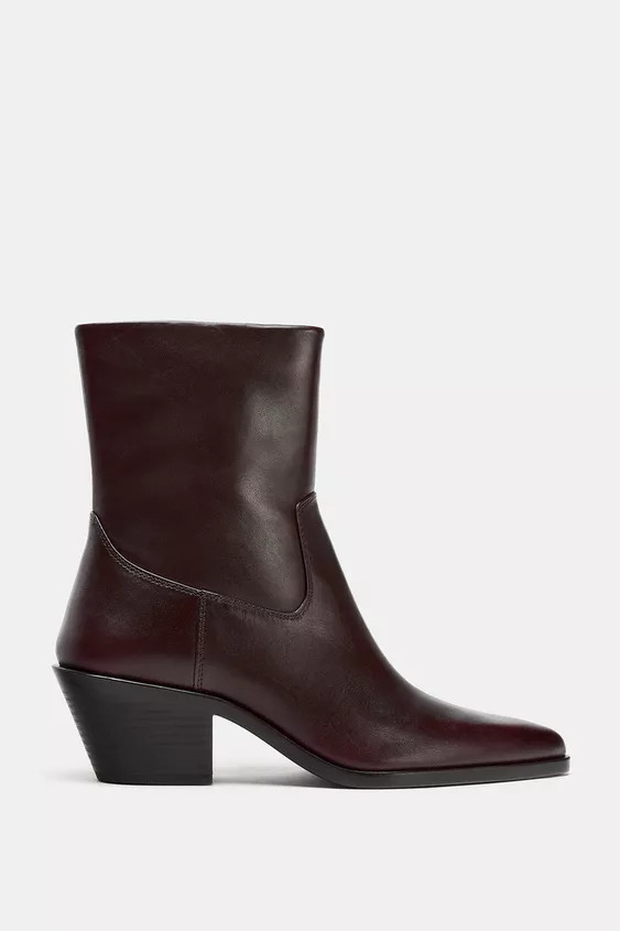 LEATHER COWBOY ANKLE BOOTS | Zara US