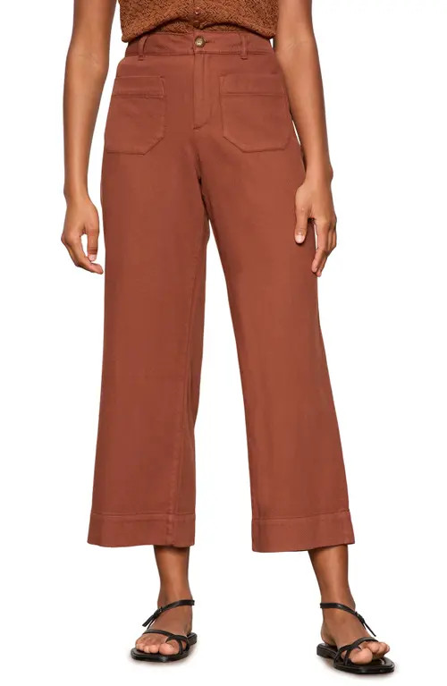 Sanctuary Soft Marine High Waist Wide Leg Crop Cotton Pants in Ancient Clay Ivory at Nordstrom, Size 29 | Nordstrom