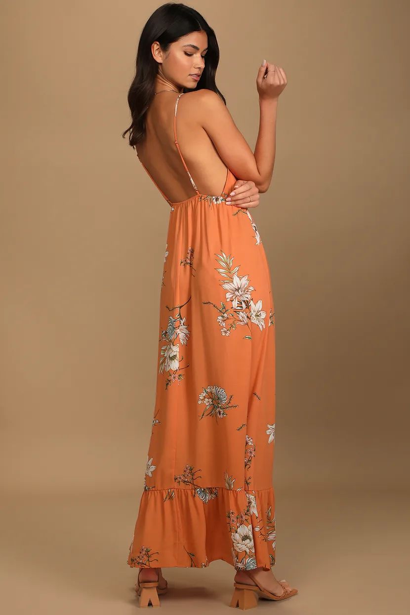 Endless Vacay Orange Floral Print Surplice Maxi Dress | Lulus (US)