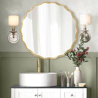 Hochwertiges 31.5 in. W. x 31.5 in. H Round Gold Aluminum Alloy Framed Scalloped Wavy Wall Mirror... | The Home Depot