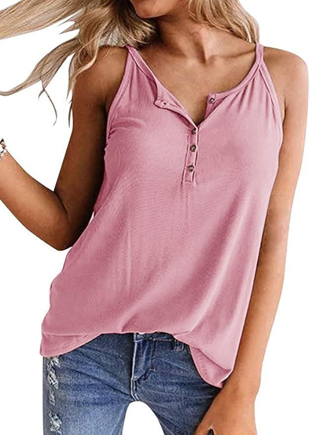 Onedreamer Womens Henley Tank Tops Button Up Shirts Workout Summer Casual Sleeveless Tunics Loose... | Amazon (US)