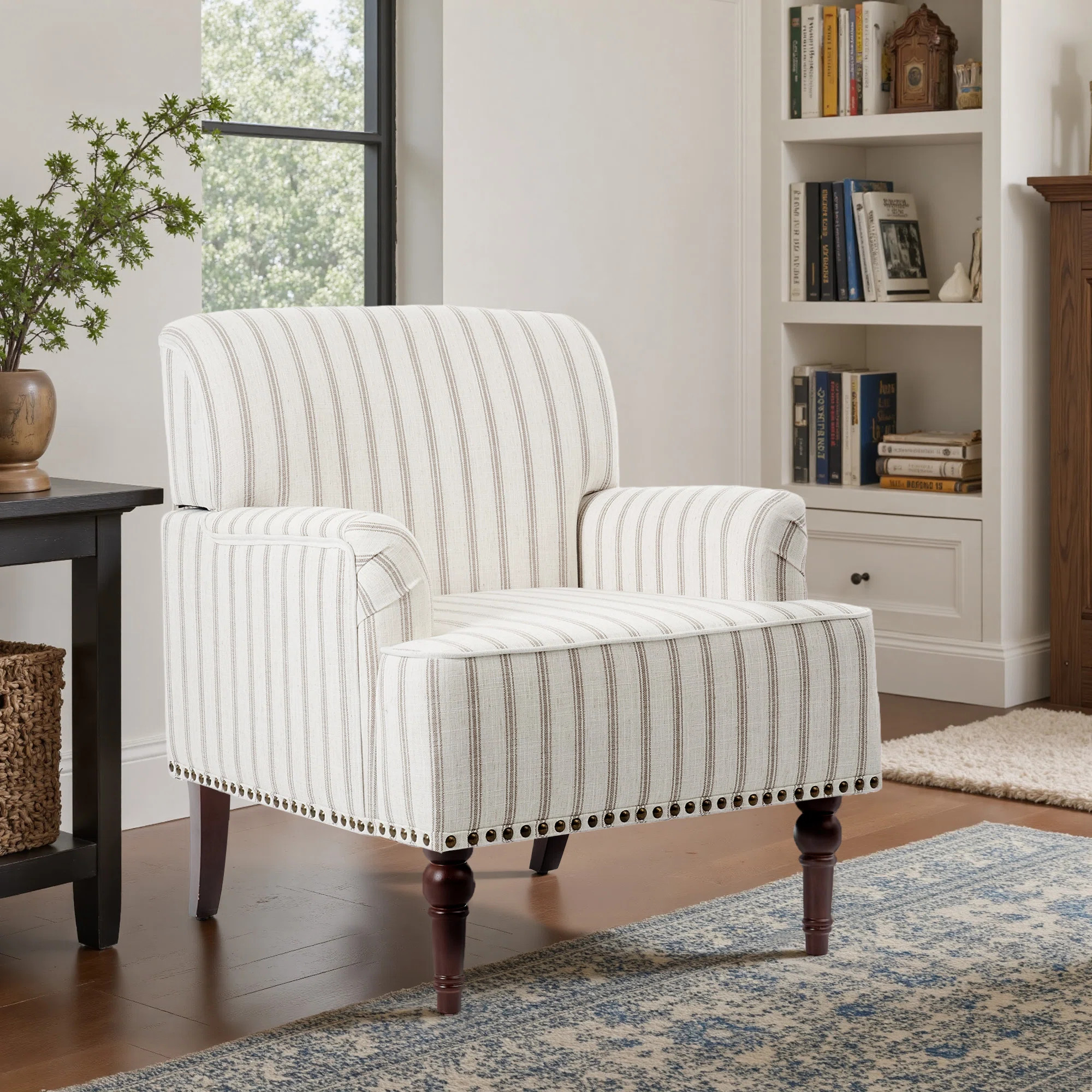Iliana Armchair with Solid Wood Legs and Nailhead Trim | Wayfair North America
