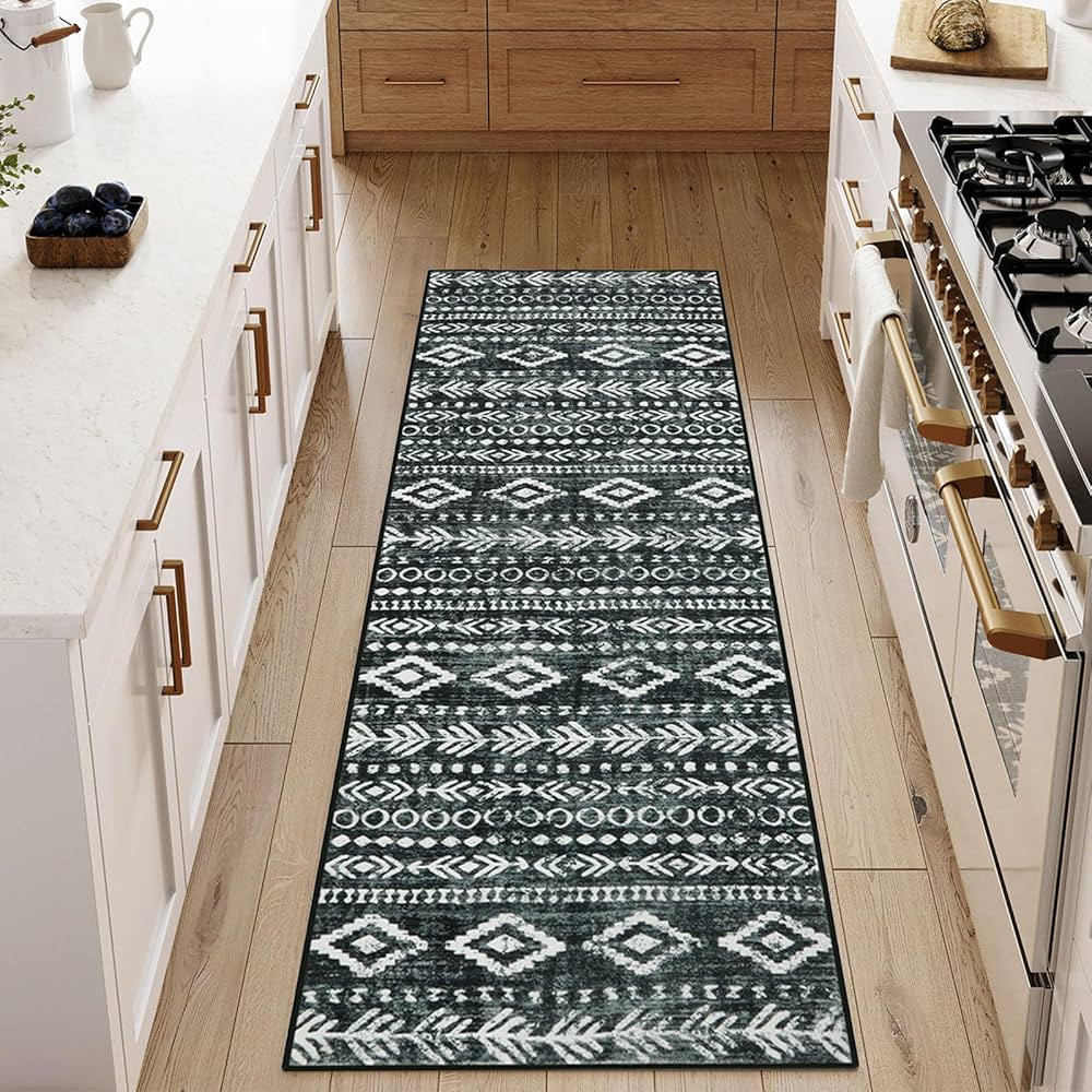 Lahome Boho Moroccan Runner Rug, Washable Black White 2x6 Kitchen Runner Rug Non Slip, Low-Pile S... | Amazon (US)