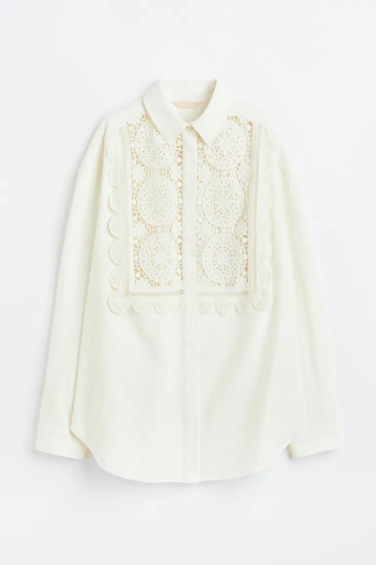 Lace-detail shirt - Cream - Ladies | H&M GB | H&M (UK, MY, IN, SG, PH, TW, HK)