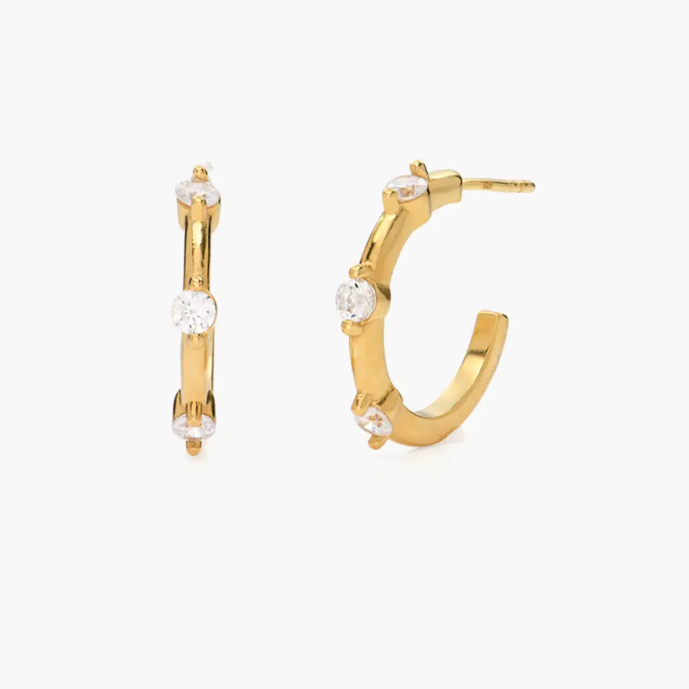 Trio Cubic Zirconia Hoop Earrings - Gold Vermeil | Oak & Luna (US)