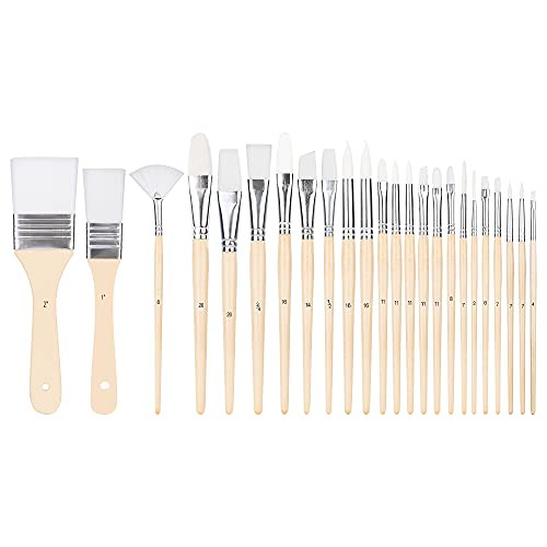 Amazon Basics Multi-shaped Polyester Paint Brushes for for Acrylic, Oil, Watercolor, Gouache, 24 count Different Sizes, Wood Color | Amazon (US)