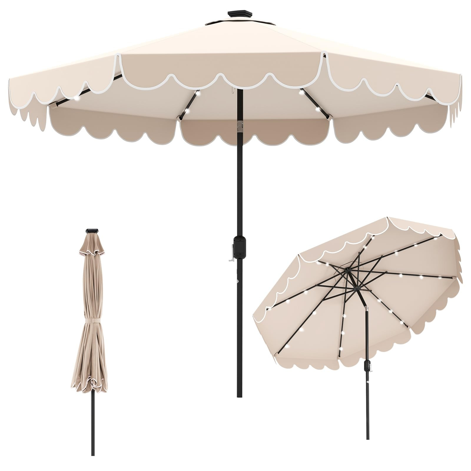 Tangkula 10FT Solar LED Patio Umbrella, 2-Tiers Scalloped Outdoor Table Market Umbrella with 24 L... | Amazon (US)