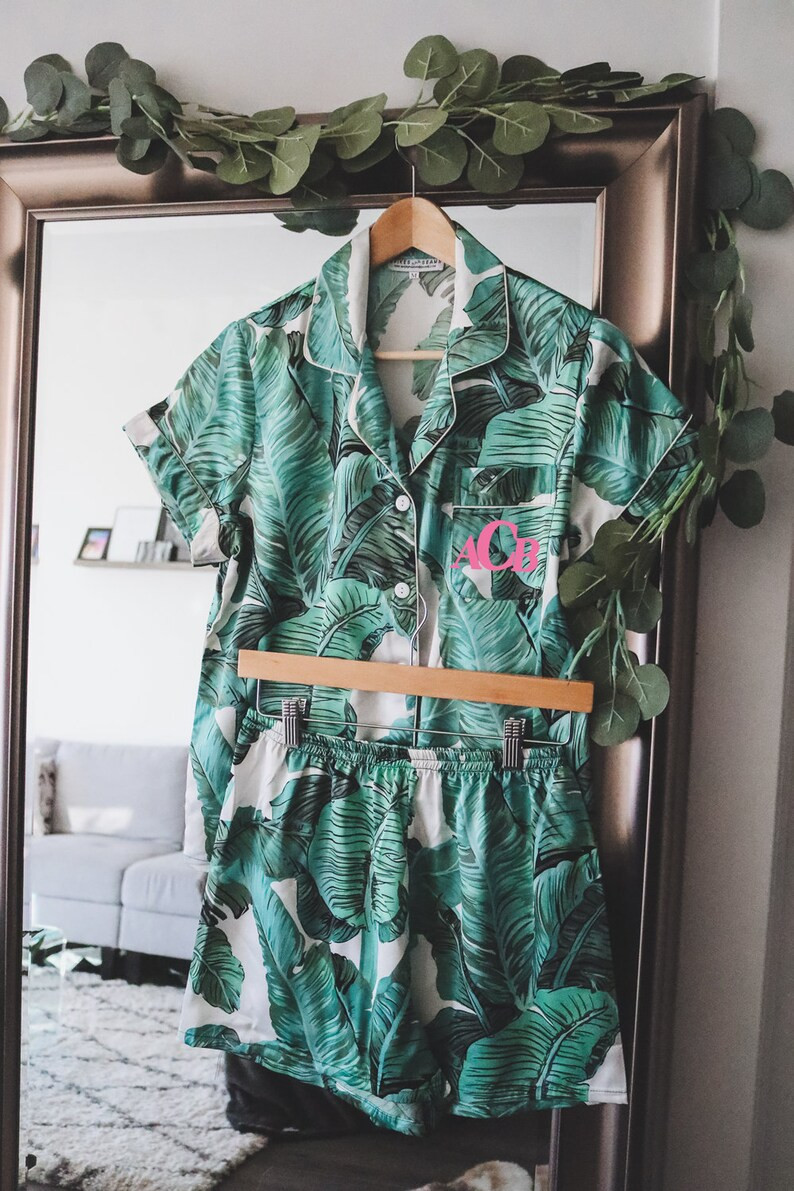 Green Palm Leaf Pajamas Monogram Pajamas Wedding Pajamas | Etsy | Etsy (US)