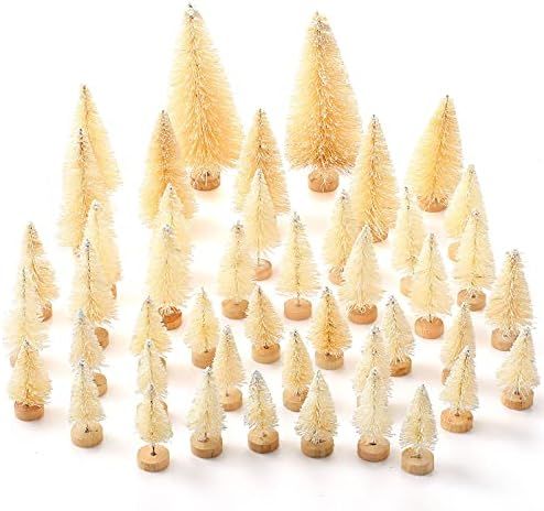 Amazon.com: 48 Pieces Mini Sisal Snow Frost Christmas Tree Bottle Brush Trees with Wooden Bases W... | Amazon (US)