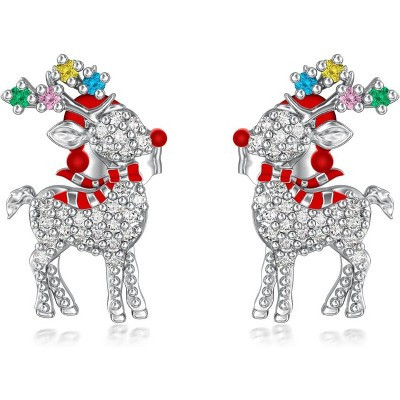 925 Sterling Silver Christmas Stud Earrings - Santa and Snowman Designs. Reindeer One Size | Target