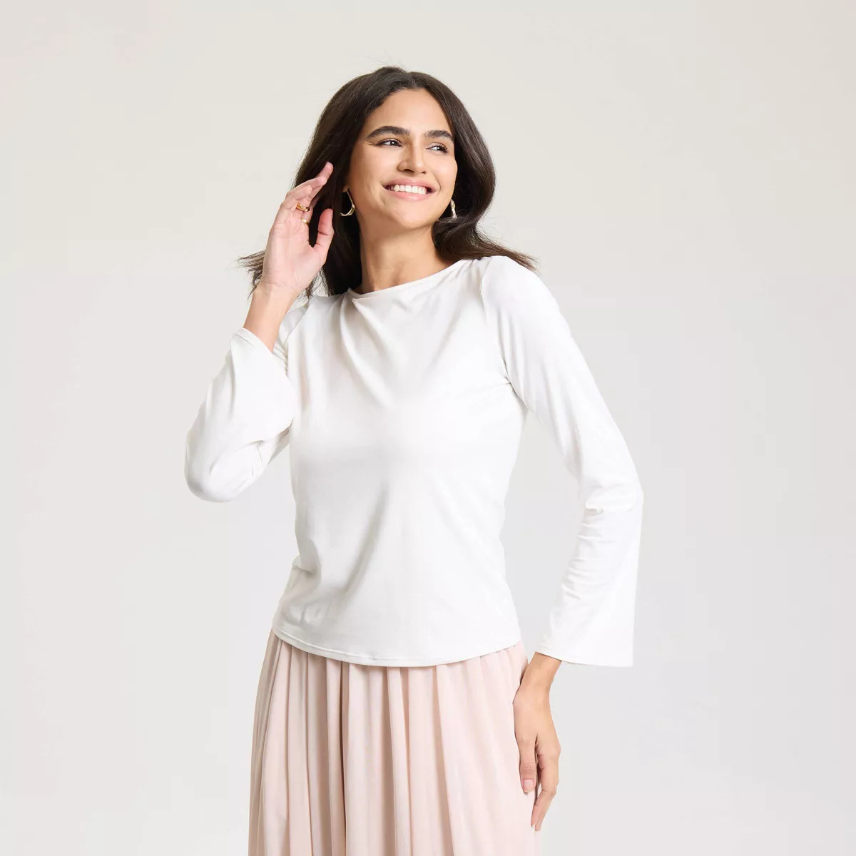 Women's Boat Neck Knit Top with Cowl Back - A New Day™ Sour Cream XXL | Target