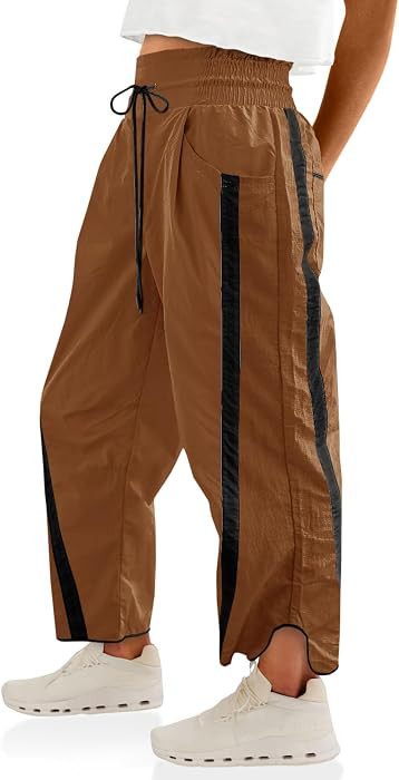 Fisoew Women's Baggy Wide Leg Pants Casual Drawstring Elastic Waisted Contrast Color Workout Y2K ... | Amazon (US)
