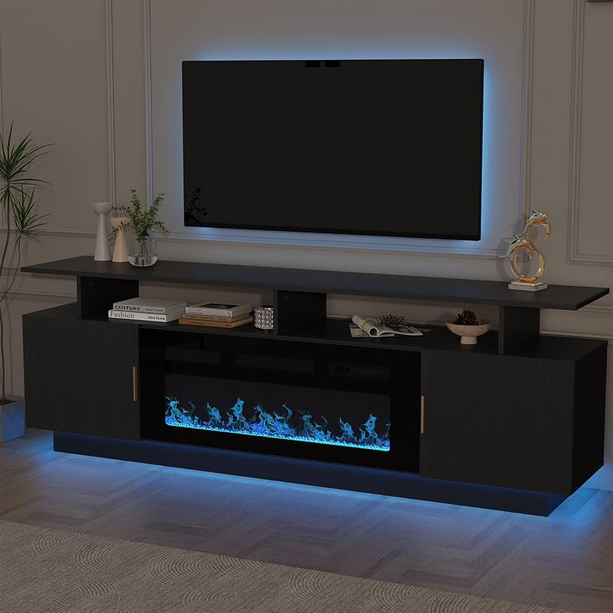 70'' Fluted TV Stand with 36'' Electric Fireplace - 23'' High Entertainment Center, Changeable LE... | Amazon (US)