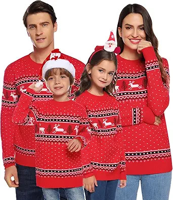 Uniexcosm Family Christmas Sweater Snowflake Reindeer Pattern Long Sleeve Crew Neck Xmas Holiday ... | Amazon (US)