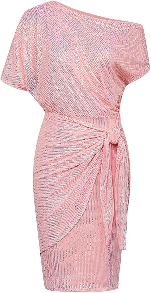 GRACE KARIN Women's Sequin Sparkly Glitter Party Club Dress One Shoulder Ruched Cocktail Bodycon ... | Amazon (US)