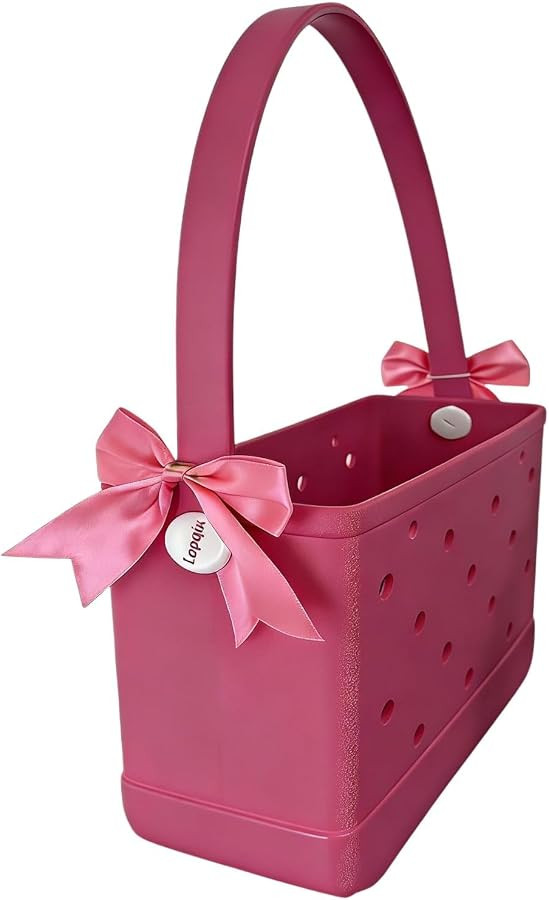 Small Rubber Beach Bag with Bow Decor Strap, Screw Buttons Lightweight Small Rubber Beach Tote Ba... | Amazon (US)