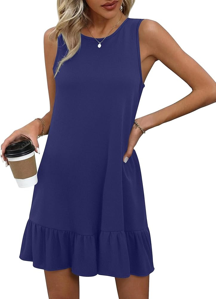 HOTOUCH Women's Summer Dresses Casual Loose Sleeveless Tshirt Sundress Ruffle Hem Tank Dress Beac... | Amazon (US)