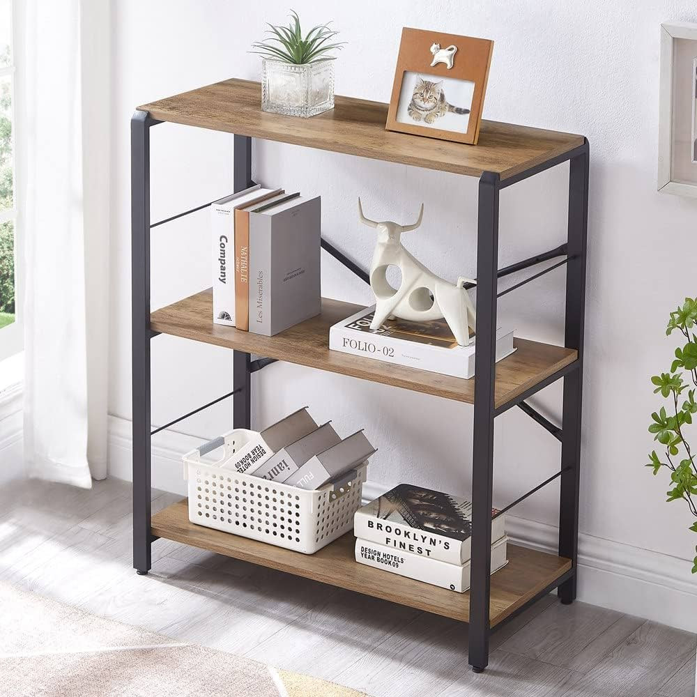 FOLUBAN Small Bookshelf, 3 Tier Open Book Shelf, Rustic Wood and Metal Shelving Unit for Small Sp... | Amazon (US)