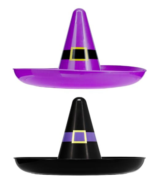 AJS - Halloween Themed Plastic Witch Hat Round Tray 13.5 in Black and Purple Set of 2 - Perfect f... | Amazon (US)