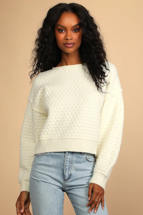 Sworn to Snuggle Ivory Textured Knit Pullover Sweater | Lulus (US)
