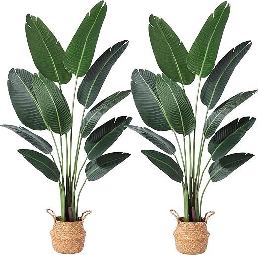 Ferrgoal Artificial Bird of Paradise Plants 5Ft Fake Tropical Palm Tree with 10 Trunks in Pot and... | Amazon (US)