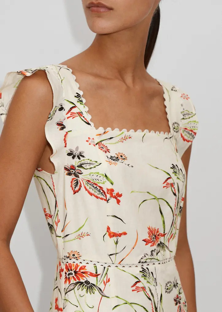 Linen-Blend Delicate Bloom Print Midi Dress | ME+EM Global (Excluding US)