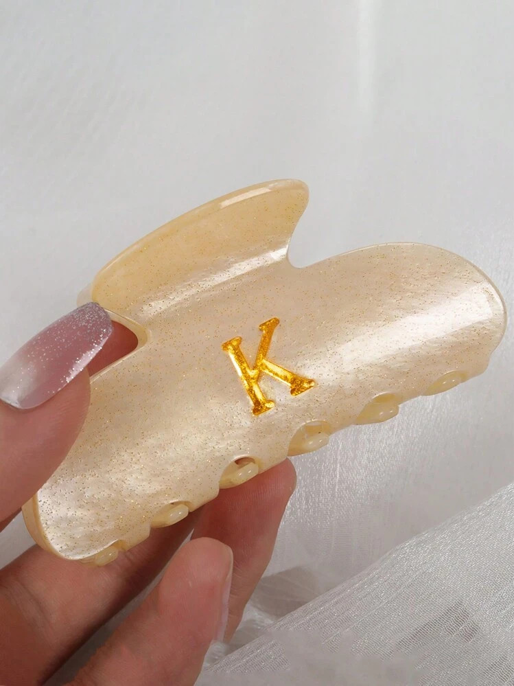1pc Romantic Retro Glitter Gold Letter Decor Acrylic Shiny Hair Claw Clip For Women, Anti-Slip St... | SHEIN