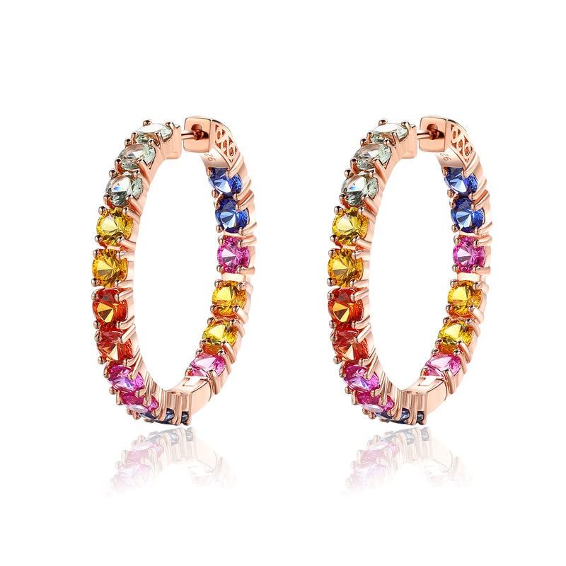 RANDES 925 Sterling Silver Hoop Earrings for Women Inside-Outside Multi Gemstone Earrings Jewelry | Amazon (US)
