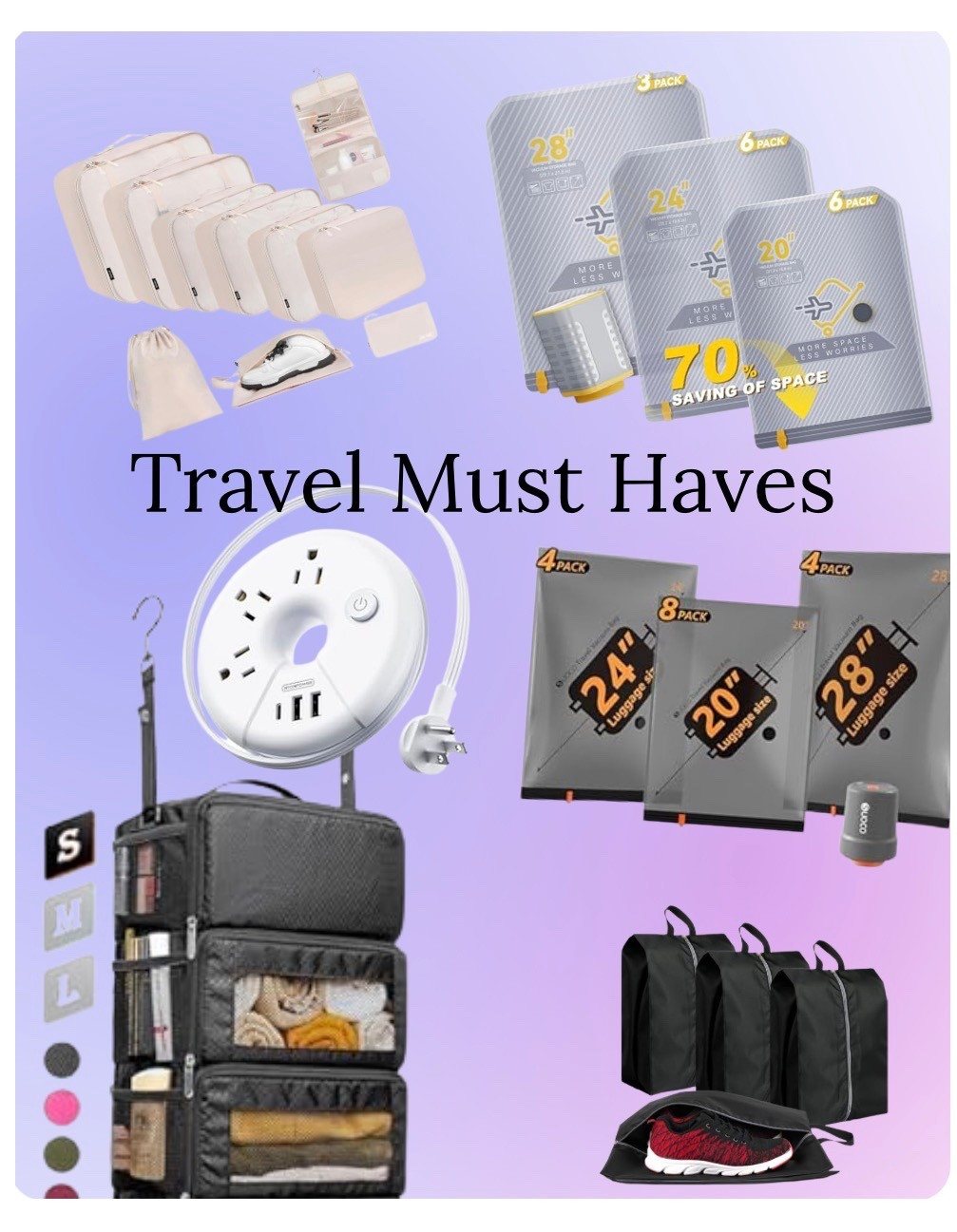 These are my must-haves for staying organized, saving space, and keeping my sanity while traveling 🙌🏽

✔️ Packing cubes = everything neat
✔️ Vacuum bags = MORE space (yes please!)
✔️ Hanging toiletry bag = no bathroom mess
✔️ Shoe bags = keep outfits clean
✔️ Travel power strip = because one outlet is never enough 😩

If you’re traveling anytime soon… you NEED these 👏🏽 don’t wait, some are on sale right now!

#LTKTravel #LTKSale #LTKFinds #AmazonFinds #TravelEssentials #TravelMustHaves #Over50Style #TravelSmart #PackingHacks #CarryOnOnly #AirportStyle #VacationReady

#LTKTravel #LTKSaleAlert