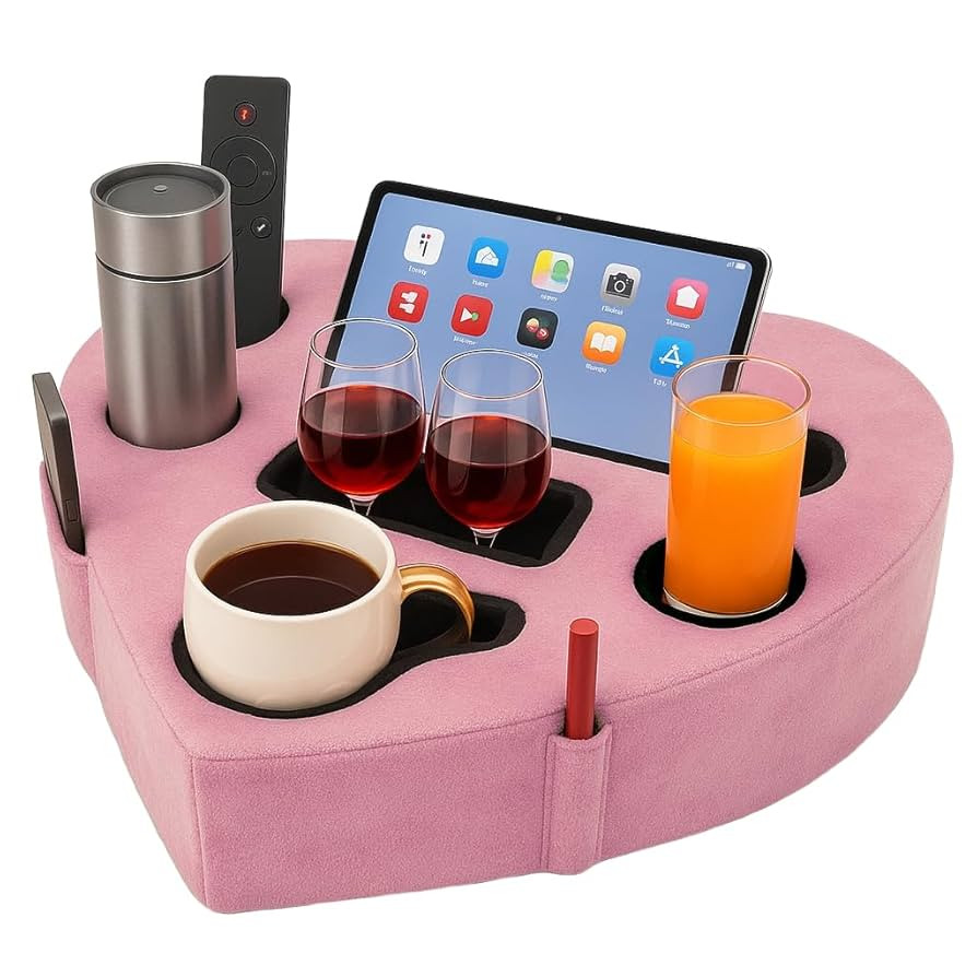 Heart-Shaped 8-in-1 Bed & Couch Cup Holder, Sofa Organizer Caddy Holds Phone, Tablet/iPad, TV Rem... | Amazon (US)