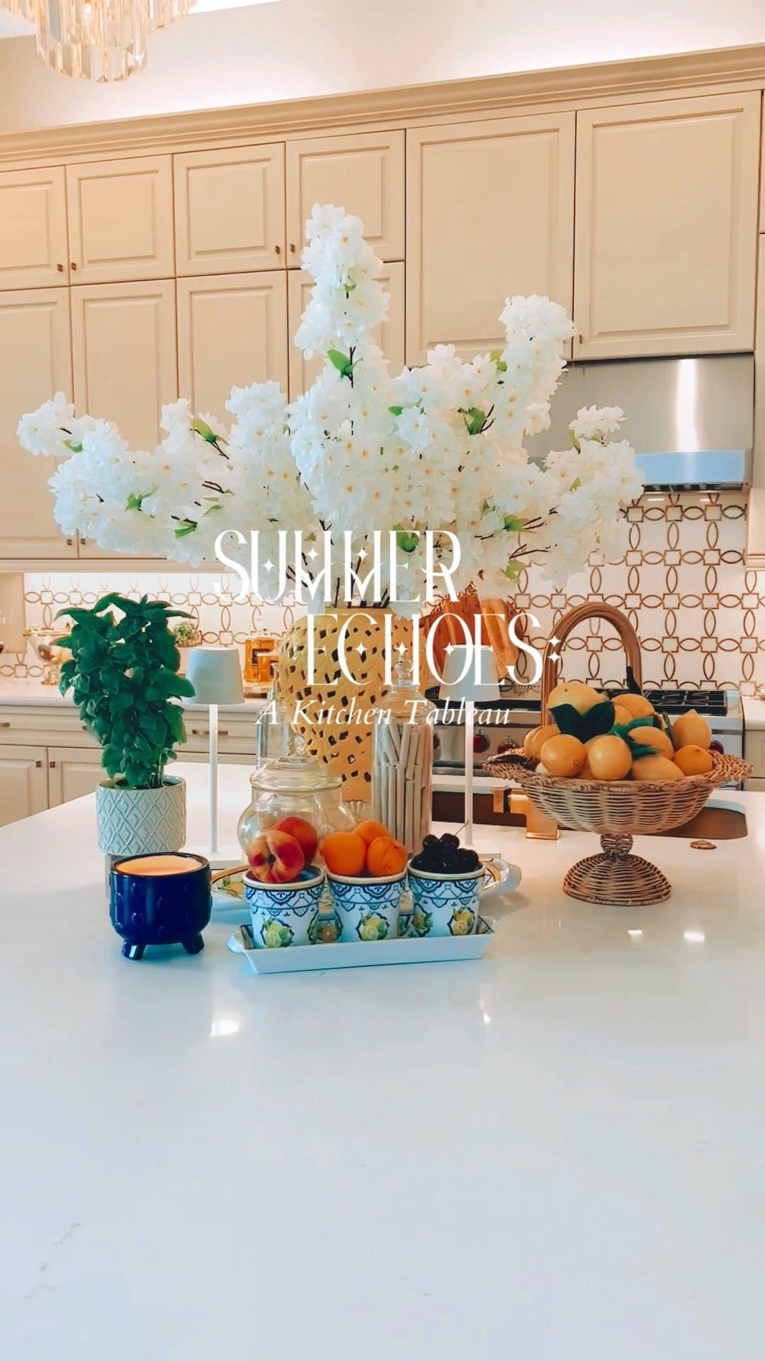 I've whisked together a little kitchen scene, a love letter to those Mediterranean summers - think fragrant aromas and bold colors. I started with a zesty yellow ginger jar, brimming with silk cherry blossoms as white as fresh linen. Then, I've got this cute lemon arrangement on a wicker stand alongside the freshest fruit – cherries, peaches, apricots. They're all nestled in melamine containers that give a nod to those fancy Italian ceramics you see in the southern regions. I've also sprinkled in a couple of snack-filled apothecary jars and a beautiful basil plant to round things out. And to top it all off, there are my precious touch lamps. I keep them on when the night falls, casting a warm, gentle glow over everything. It's like a little slice of summer, right here at home.


#LTKhome #LTKSeasonal